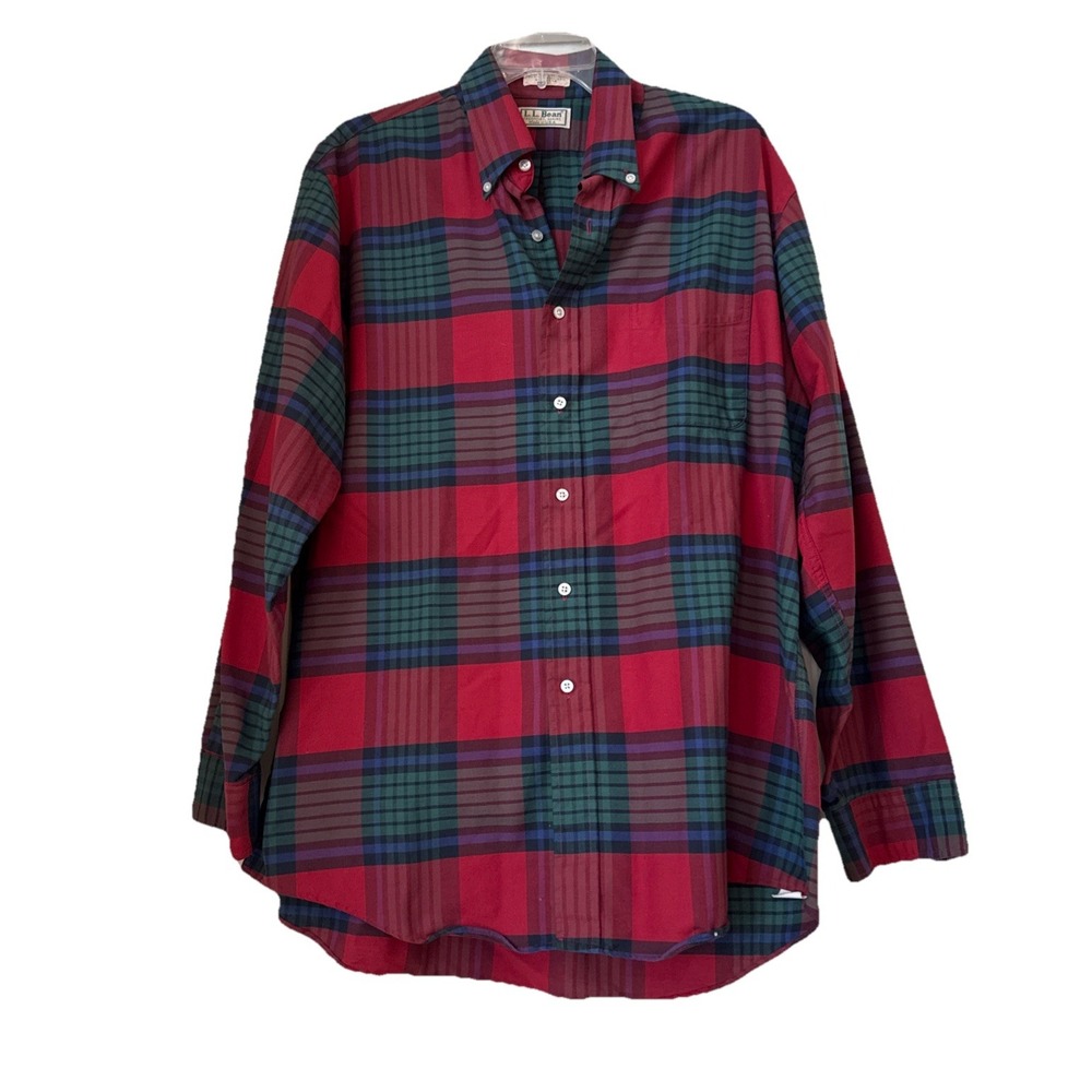 VTG 90s LL Bean Red Plaid Button Down Shirt Mens 17-35 Made USA L-XL Outdoor